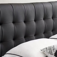 Cadre de lit gris foncé avec tête de lit capitonnée en similicuir, écologique, lit confortable, base de support métallique stable, moderne, pour chambre simple ou double