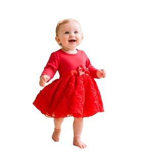 Robe trapèze élégante pour bébé fille, <span class=keywords><strong>tenue</strong></span> de princesse pour bébé de <span class=keywords><strong>1</strong></span> <span class=keywords><strong>an</strong></span>, ensemble décontracté 2 pièces uni et écologique pour le premier <span class=keywords><strong>anniversaire</strong></span> - Product Image 5