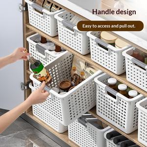 Boîte de rangement pour articles divers avec poignée, design rectangulaire transparent, portable, pour le salon, organisateur de jouets et de collations, panier de rangement en plastique - Product Image 4