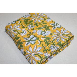 Indian Handmade Lightweight Sanganeri Block Yellow Print Fabric for Clothing <b>Quilt</b> Scarf Dress Curtain & Cover Materials - Product Image 3