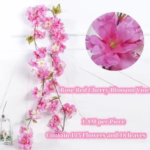 Cherry Blossom Vine 1.8M Artificial Flower Decoration Wedding Home Photography Props Oriental Cherry