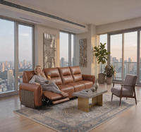 Luxuriöses 4-Sitzer-Sofa aus Vollnarbenleder mit elektrischer Liegefunktion, breiten Armlehnen und Metallbeinen – Ideal für Villen, Hotels und Großprojekte – Großhandel für Innenmöbel