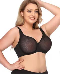 BigBoobs See Through Bras Sexy Unlined Underwire Support Everyday Bra Mesh Lace for Women Plus Size Underwear