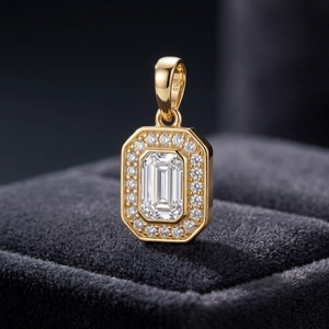 Collier pendentif plaqué or avec moissanite et diamant de laboratoire, breloque ovale en halo, bijoux pour femme, cadeau de fête - Product Image 2