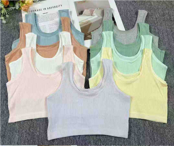 6122# Low Price Stock Women's Thread Underwear Wide Strap tank Top Short Vest Non Pad Solid Color Young Girls' Sports Bra