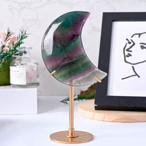 คริสตัลฟลูออไรต์สีรุ้งธรรมชาติแกะสลักรูปพระจันทร์สำหรับการทำสมาธิ ขายส่ง - Product Image 2