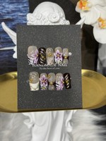 Lot de 10 faux ongles de luxe violets peints à la main, motif fleur 3D zèbre, forme carrée moyenne, couvrance totale, en gel, réutilisables