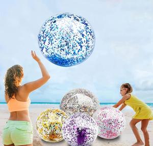 Pelota de Playa Inflable Gigante de PU de 40CM con Confeti Brillante Transparente para Niños, Juego al Aire Libre, Verano - Product Image 3