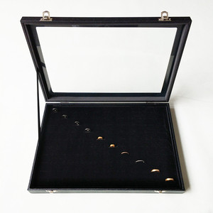 Tùy Chỉnh Phong Cách MDF Black Velvet 100 Chiếc Nhẫn Trang Sức Hiển Thị Trường Hợp Lưu Trữ Tray Box Với Cửa Sổ - Product Image 5