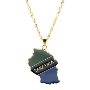 Mapa del país Bandera Metal Gold Link Collares para hombres Mujeres para bodas con Irlanda Sudáfrica Liberia Jamaica Esmalte - Product Image 3