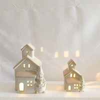 Maisons de village de Noël en céramique peintes à la main avec lumières LED, ensemble de décoration d'hiver alimenté par piles