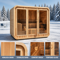 Sauna Traditionnel en Bois à Vapeur, Personnalisé, à Couche Unique, Carré, Quatre Saisons, pour Extérieur, 4-6 Personnes, en Cèdre Rouge Canadien