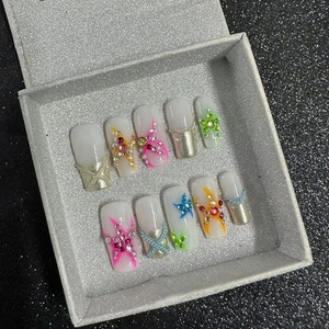 Ventas directas francés Rosa dulce princesa extraíble Nail Art almendra cuadrado fiesta pegatina hecha a mano prensa en las <span class=keywords><strong>uñas</strong></span> - Product Image 5