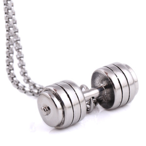 Collar con colgante de mancuerna de acero inoxidable de 45 mm, amuleto de barra de pesas para hombre, regalo, uso diario, diseño geométrico - Product Image 5