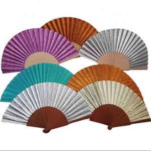 Ventilador de mano plegable de madera y hierro de 23 cm, con tela brillante y decoración floral, ideal para regalo, artesanía y actividades promocionales. ¡Gran éxito de ventas! - Product Image 2