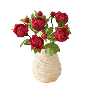 Fleurs artificielles Vansi à deux têtes, pivoines en soie, haute simulation, branche unique, blanc, rose, jaune, orange, champagne, décoration de mariage - Product Image 5