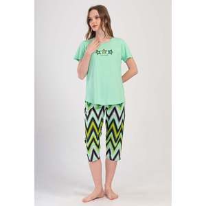 Conjunto de Pantalones Capri y Top de Cuello Redondo KADIN P.SUPREM O YAKA KISA KOL ETEGI OVAL - Color Menta - Product Image 1