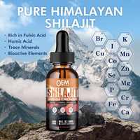Shilajit liquide pur de l'Himalaya de l'usine Biocaro OEM, nature purifié, gouttes de shilajit avec acide fulvique pour adultes
