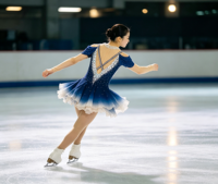 Robe de patinage artistique bleu foncé et blanc dégradé, épaules dénudées, dos croisé, jupe de performance ornée de strass
