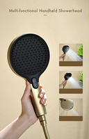 Ensemble de douche HONGDEC en laiton brossé doré non revêtu, trois fonctions : douche pluie, douchette à main et bec de vidange avec barre coulissante