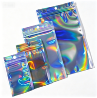 Sacs refermables holographiques irisés, pochettes en plastique laser refermables pour bijoux, bonbons, petits cadeaux, emballage avec trou de suspension