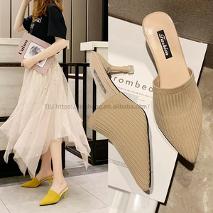 Factory Wholesale New Women Wear Fashion Woven Half Slippers Pointed Bag Head Thin <b>Heel</b> Sandals - Product Image 2
