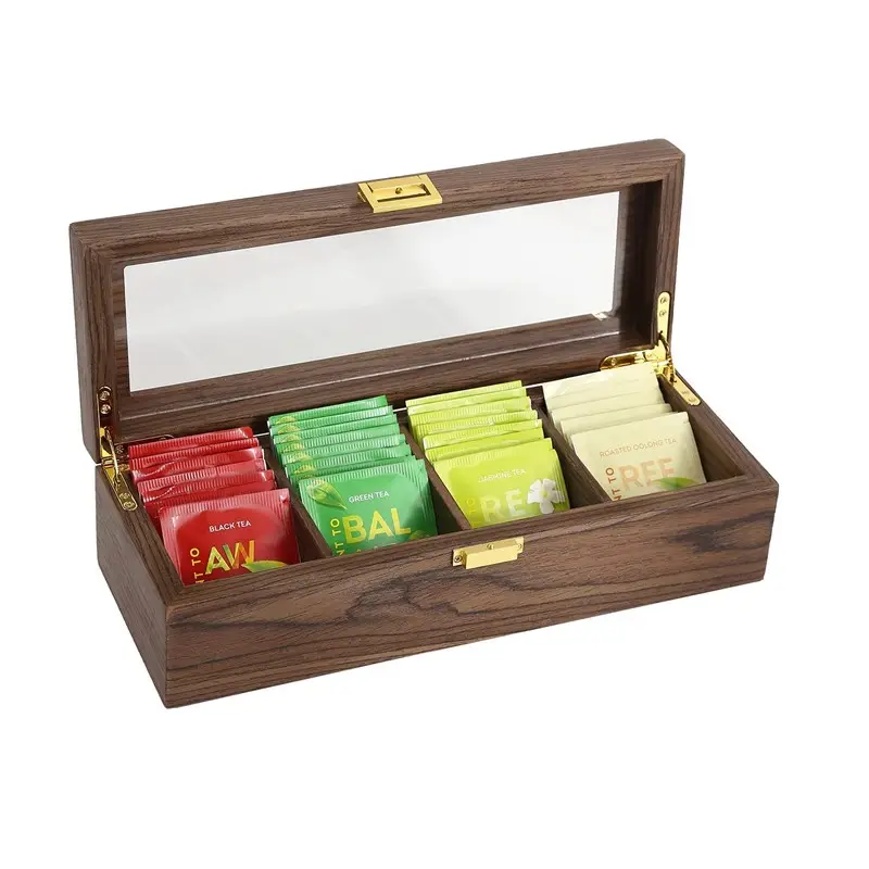 Handmade Walnut Wood Color Gift Box Tea Package Boxes Wooden with Acrylic Hinged Lid Top