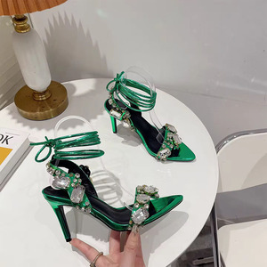 Zapatos de Tacón Alto Plateados con Punta, Diseño 2025, Moda Nueva, Zapatos Sexys para Mujer, con Cordones, para Verano - Product Image 5