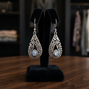 High Quality Natural <b>Rainbow</b> Moonstone Gemstone Drop Earrings German Silver Wholesale Bulk Lot Price Jewelry - Product Image 2