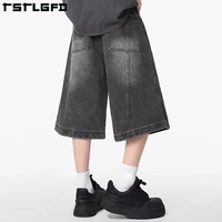 Shorts en jean vintage Y2K pour homme, tricotés, taille mi-haute, coupe large, boutonnés, personnalisés, durables, de haute qualité et résistants, pour l'été