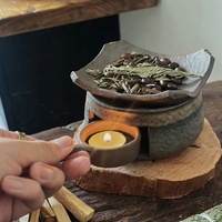 Chauffe-thé en céramique rétro pour la maison, brûleur d'encens avec plateau et support pour bougie chauffe-plat, design Wabi Sabi, écologique et parfumé