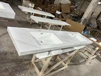 Meuble de salle de bain moderne en pierre frittée brillante avec double vasque intégrée de 1200 mm en dalle de marbre de luxe pour hôtels