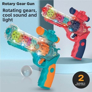Wholesale Price <strong>Electric</strong> Colorful Gear Rotating Musical Vibration Flashing Light Transparent Gun Toy - Product Image 3