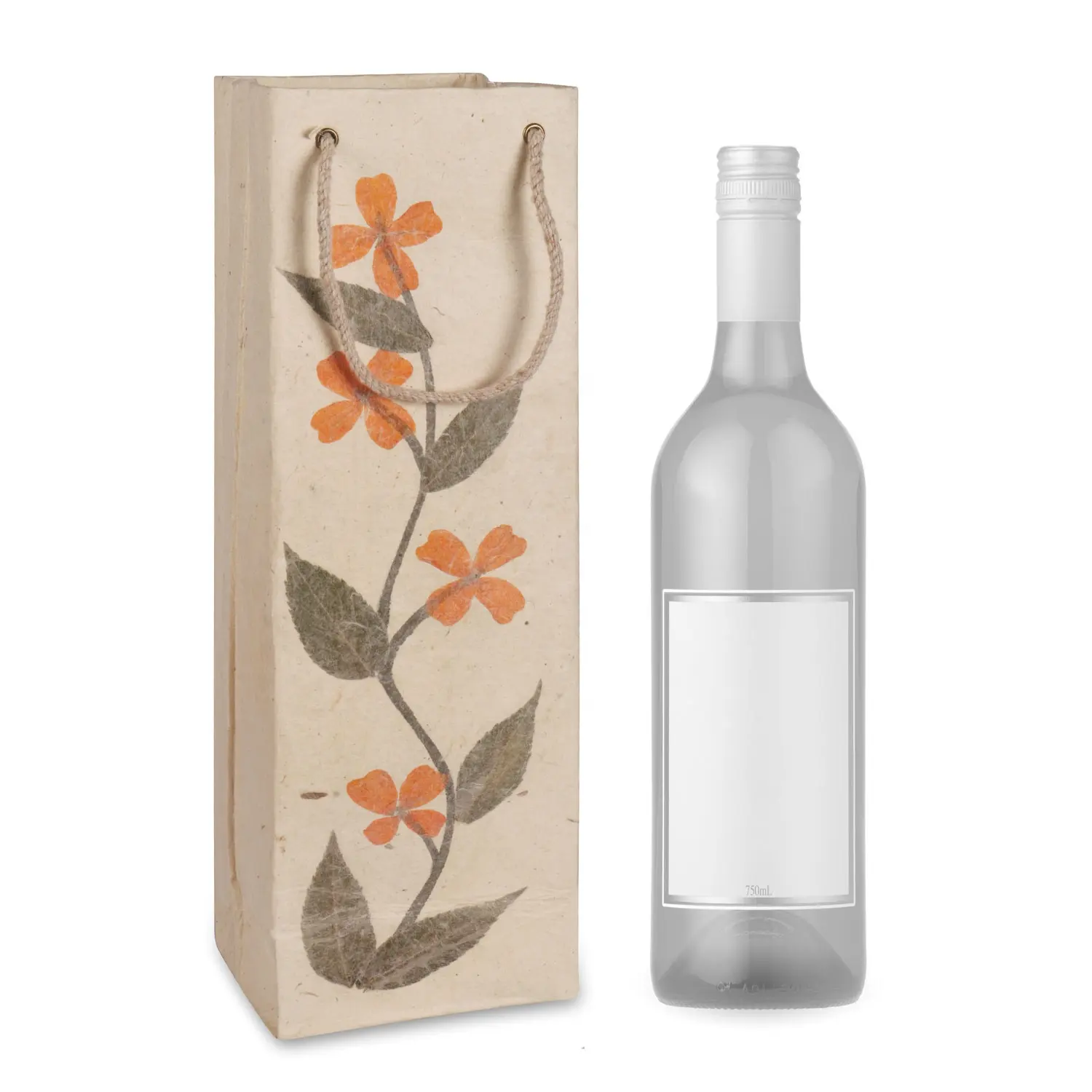 Eco-Friendly Personalizzato Floral Design Lokta Sacchetti di Vino-Primitivo Vino Sacchetto di Carta con Manico-Commercio All'ingrosso Migliore di Vendita del Regalo imballaggio