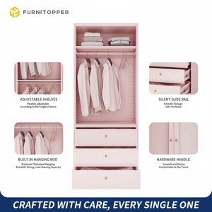 خزانة ملابس عصرية فاخرة من الفولاذ المدرفل على البارد، خيارات ألوان قابلة للتخصيص لغرفة النوم الوردية، المزيد من التخصيص - Product Image 3
