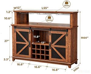 Meilleure Vente : Meuble <span class=keywords><strong>Bar</strong></span> à Café Style Ferme avec Éclairage LED, <span class=keywords><strong>Bar</strong></span> à <span class=keywords><strong>Vin</strong></span> de 55 pouces avec Porte Coulissante et Étagère à <span class=keywords><strong>Vin</strong></span> et Verres - Product Image 2
