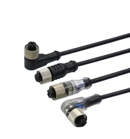 Connecteurs CORON M8/M12 PVC/PUR, fiches droites et coudées mâles/femelles, noir/orange, utilisés avec des capteurs optiques ultrasoniques de proximité