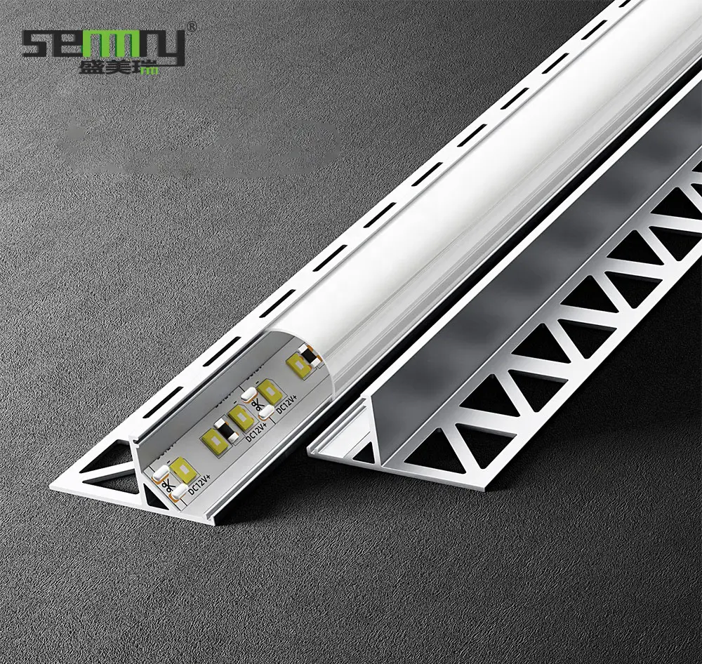 Profil Lampu Led Aluminium, Strip Aksesori Ubin Aluminium Dekoratif Potongan Dinding Profil Tepi Aluminium