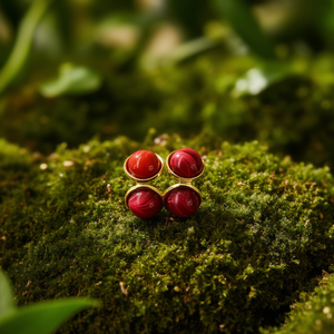 Fashion Stud <b>Earrings</b> 316L Stainless Steel PVD Gold Plating <b>Red</b> Resin Sustainable Design - Product Image 3
