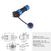 SP13F Ip67 Connecteur industriel étanche à 4 broches Contact en laiton avec boîtier de PC Fil d'extension électrique Montage sur panneau Prise de courant