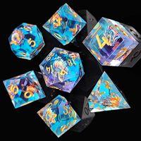 Juego de 7 Dados Poliédricos de Dragón Dorado y Laberinto, Dados de Resina Transparentes con Bordes Nítidos para Juegos de Rol de Mesa DnD