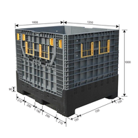 Boîtes de palettes en plastique ventilées à usage industriel, bacs pliables, couvercle pliable de récipient de grandes dimensions, certifié ISO à charge dynamique 1T