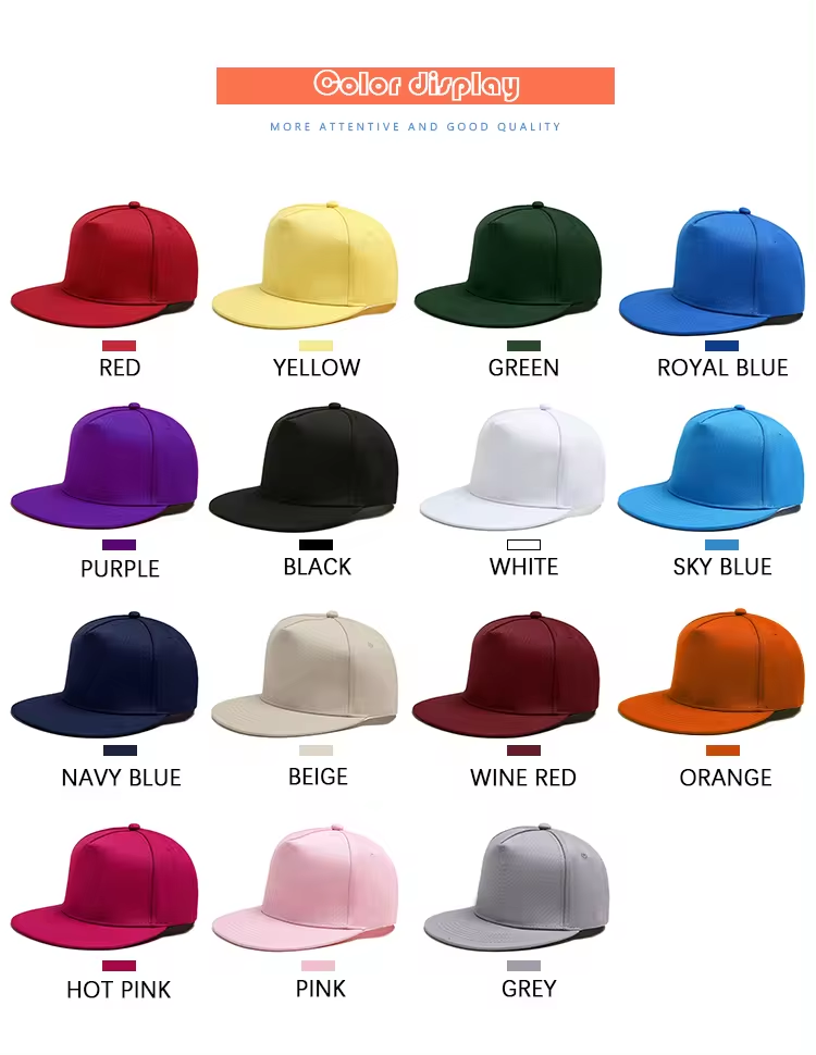 Gorra de 5 paneles con visera plana, color [color].