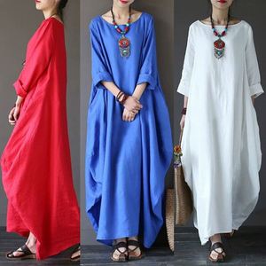 เดรสผ้าฝ้ายลินินทรงหลวมสำหรับผู้หญิง ดีไซน์ใหม่ล่าสุด ขายส่ง สีพื้น ไซส์ใหญ่ สไตล์มุสลิม เรียบง่าย รับผลิตตามแบบ OEM ชุดลำลองยาว - Product Image 2
