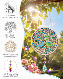 Colorido Árbol de la Vida de Madera para Colgar en la Pared con Cristales Colgantes, Pieza de Arte Decorativa - Product Image 4