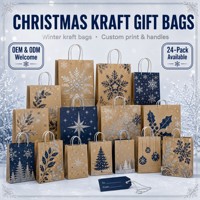 Sacs cadeaux en kraft personnalisés OEM ODM en gros, sacs de courses de Noël et de fêtes, lot de 24 assortis, emballage cadeau festif ISO 9001