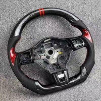 Volant en fibre de carbone forgé avec surpiqûres rouges, accessoires de modification automobile pour Volkswagen VW Golf MK6 GTI R Scirocco R en cuir