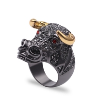 Bague Statement Hip-hop Classique Tête de Taureau en Acier Inoxydable 18 carats avec Cristaux, Bagues de Mariage ou Bagues Unisexe, Style Cadeau, Vente en Gros
