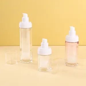 Empaquetado de botellas cosméticas Gran oferta Vidrio recargable de lujo 15ml 30ml Loción transparente de plástico Bomba cosmética Botellas sin aire