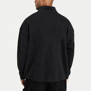 Sweat-shirt noir personnalisé pour homme, col montant, fermeture éclair quart de tour, coupe oversize, style streetwear, avec poche kangourou - Product Image 2